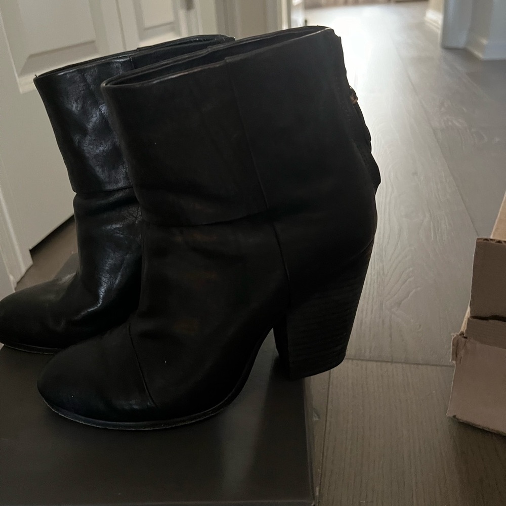 rag & bone Classic Newbury Ankle Boots Black leather stacked heel size 38